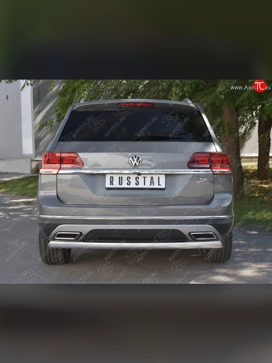 Защита заднего бампера (Ø75х42 мм, нержавейка) Russtal Volkswagen Teramont 1 CA1 дорестайлинг (2016-2020)  в Керчи Республика Крым