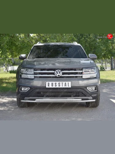 Защита переднего бампера (2 трубы Ø42 мм, нержавейка) SLITKOFF Volkswagen Teramont  CA1 (2016-2020) дорестайлинг