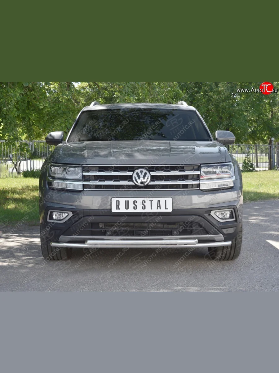 Защита переднего бампера (2 трубы Ø42 мм, нержавейка) SLITKOFF Volkswagen Teramont 1 CA1 дорестайлинг (2016-2020)  в Самаре Самарской области
