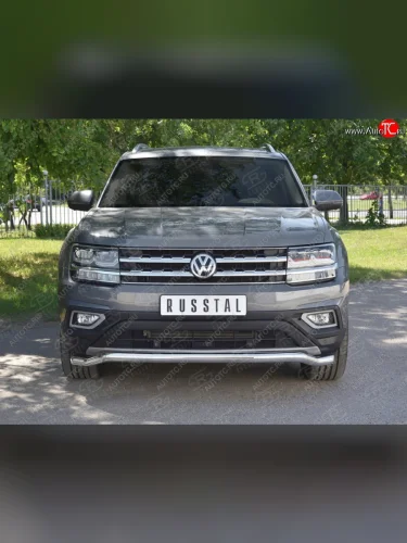 Защита переднего бампера (Ø63 мм волна, нержавейка) SLITKOFF Volkswagen Teramont  CA1 (2016-2020) дорестайлинг