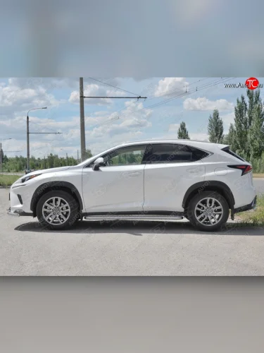Порожки для ног (труба Ø42) SLITKOFF (лист алюм, проф. нерж) Lexus NX300h  Z10 (2014-2017) дорестайлинг