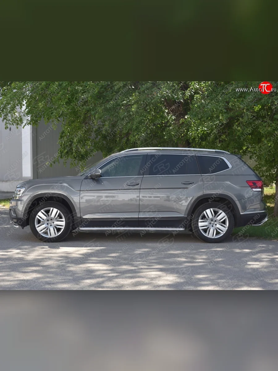 Пороги труба d42 с листом Russtal Volkswagen Teramont 1 CA1 дорестайлинг (2016-2020) (Лист алюм, проф.нерж)  в Воронеже Воронежской области