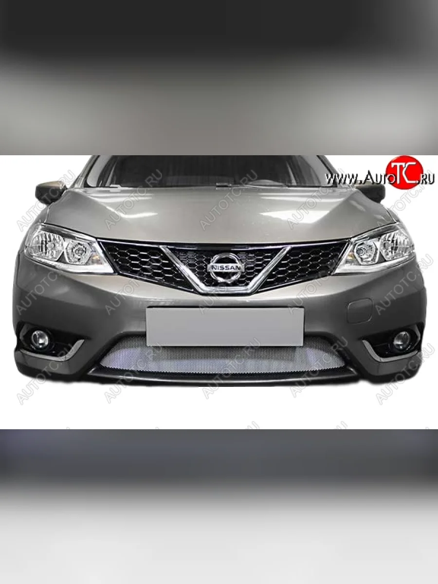 Защитная сетка радиатора Russtal Nissan Tiida 3 C13 хэтчбек дорестайлинг (2015-2016) (Чёрная)  в Перми Пермском крае