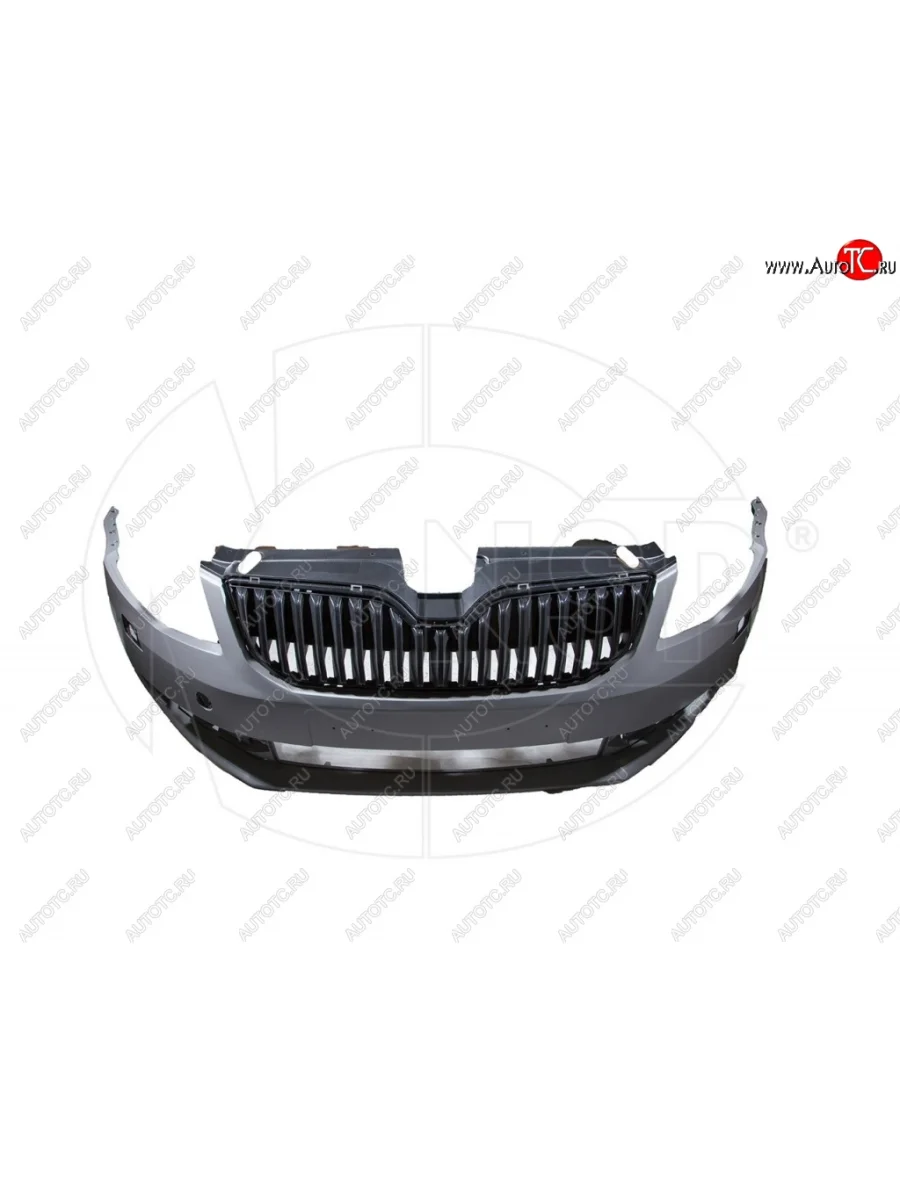 Бампер передний NSP (с решеткой радиатора, под омыватель) Skoda Octavia A7 дорестайлинг лифтбэк (2012-2017) (Неокрашенный)  с доставкой в г. Керчь