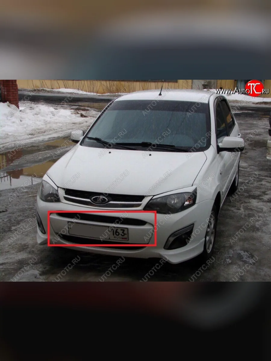 Накладка на передний бампер SVS (под гос номер) Лада ВАЗ Калина 2192 хэтчбек (2013-2018) (Неокрашенная)  в Керчи Республика Крым