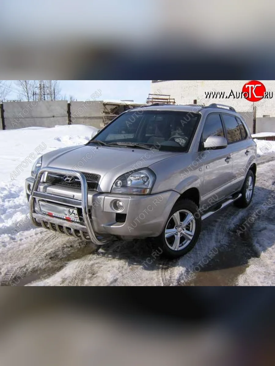 Кенгурятник из трубы d57 Slitkoff (высокий) Hyundai Tucson JM (2004-2010) (Нержавейка, Полированная)  в Воронеже Воронежской области