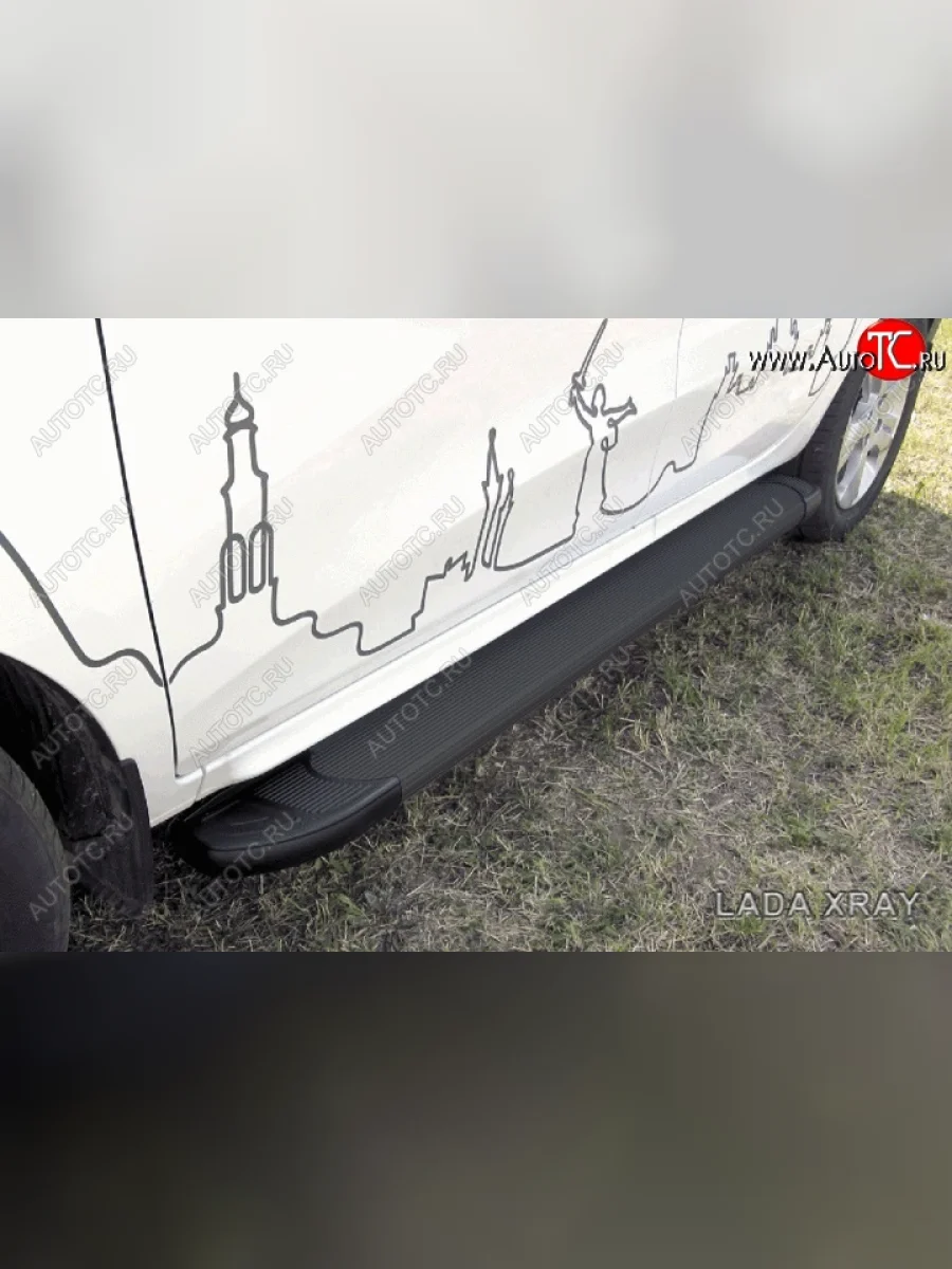Алюминиевые пороги для ног Slitkoff (Optima) Лада ВАЗ XRAY (2016-2022) (Чёрные)  в Керчи Республика Крым
