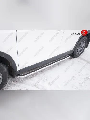 Защита порогов Slitkoff (Ø 42 с листом, усиленная) (Нержавеющая сталь) Mazda CX-5 KF (2016-2025)