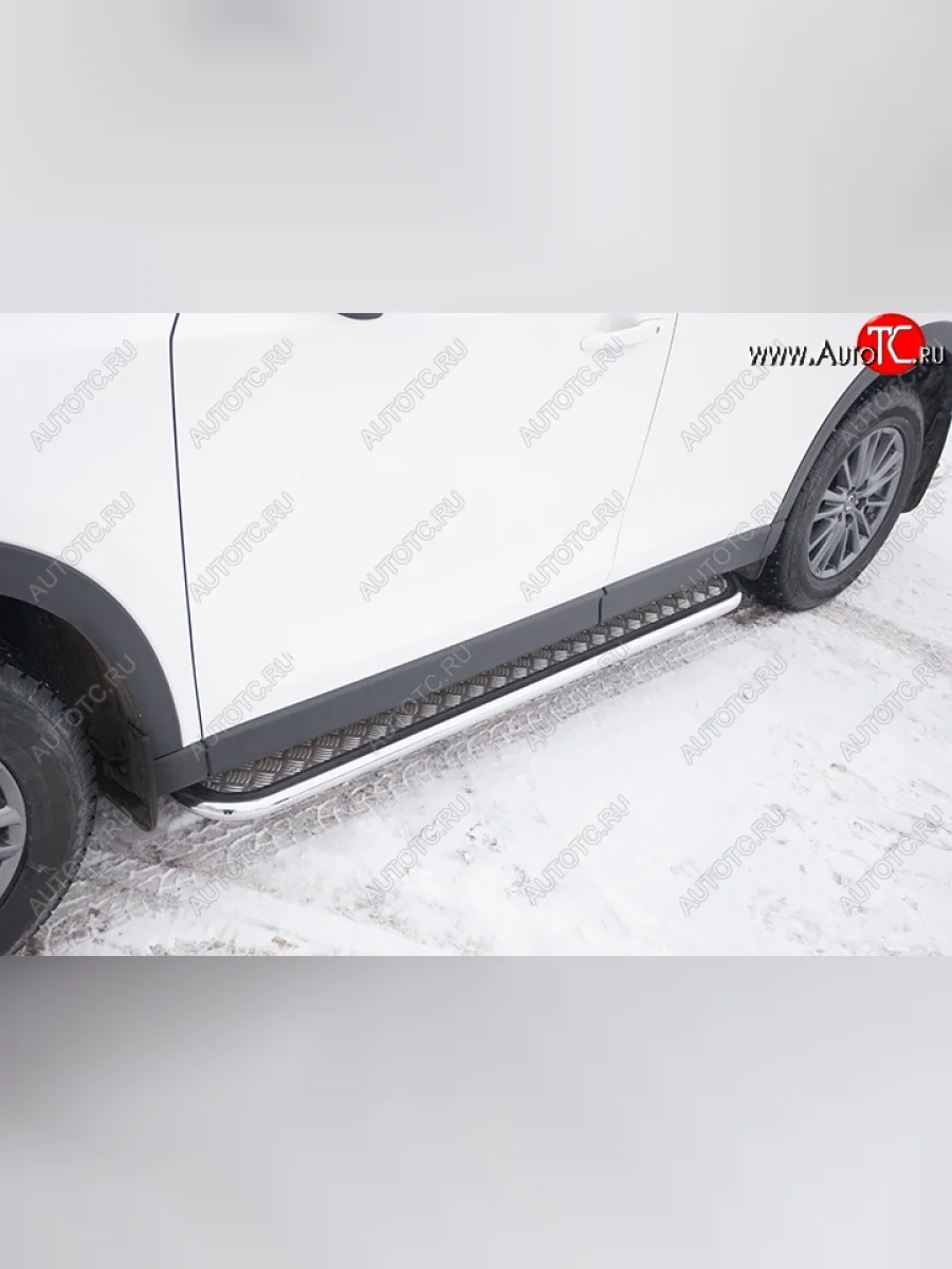 Защита порогов Slitkoff (Ø 42 с листом, усиленная) Mazda CX-5 KF (2016-2025) (Нержавеющая сталь)  в Перми Пермском крае