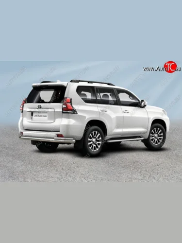 Защита заднего бампера Slitkoff (Ø 76+Ø42 мм, двойная) (Нержавеющая сталь) Toyota Land Cruiser Prado  J150 (2017-2020) 2-ой рестайлинг