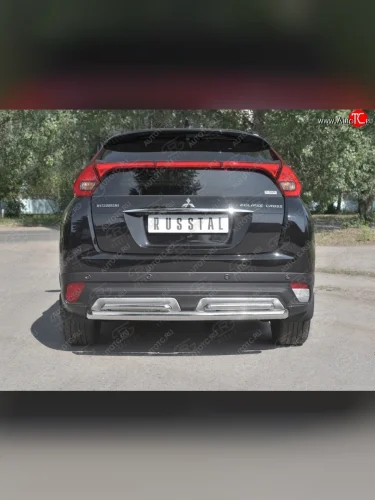 Защита заднего бампера (2 трубы Ø63 и 42 мм, нержавейка) SLITKOFF Mitsubishi Eclipse Cross  GK (2017-2021) дорестайлинг