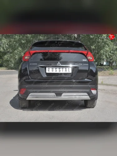 Защита заднего бампера (Ø75х42 мм, нержавейка) Russtal Mitsubishi Eclipse Cross GK дорестайлинг (2017-2021)