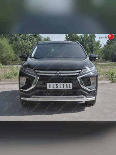 Защита переднего бампера (Ø63 мм, нержавейка) SLITKOFF Mitsubishi Eclipse Cross GK дорестайлинг (2017-2021)