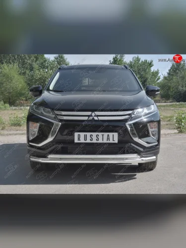 Защита переднего бампера (2 трубы Ø63 и 42 мм, нержавейка) SLITKOFF Mitsubishi Eclipse Cross  GK (2017-2021) дорестайлинг