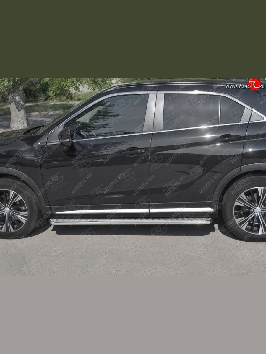 Пороги труба d42 с листом Russtal Mitsubishi Eclipse Cross GK дорестайлинг (2017-2021) (Лист алюм, проф. нерж)  в Керчи Республика Крым