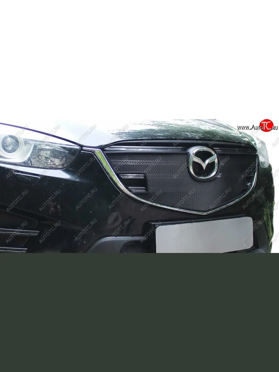 Защитная сетка на решетку радиатор Russtal Mazda CX-5 KE рестайлинг (2015-2017) (чёрная, без выреза под парктронник)  с доставкой в г. Керчь