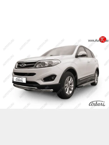 Двойная защита переднего бампера Arbori (радиусная, легированная сталь, 2 трубы d57+42 mm) Chery Tiggo 5 (T21) дорестайлинг (2014-2017)