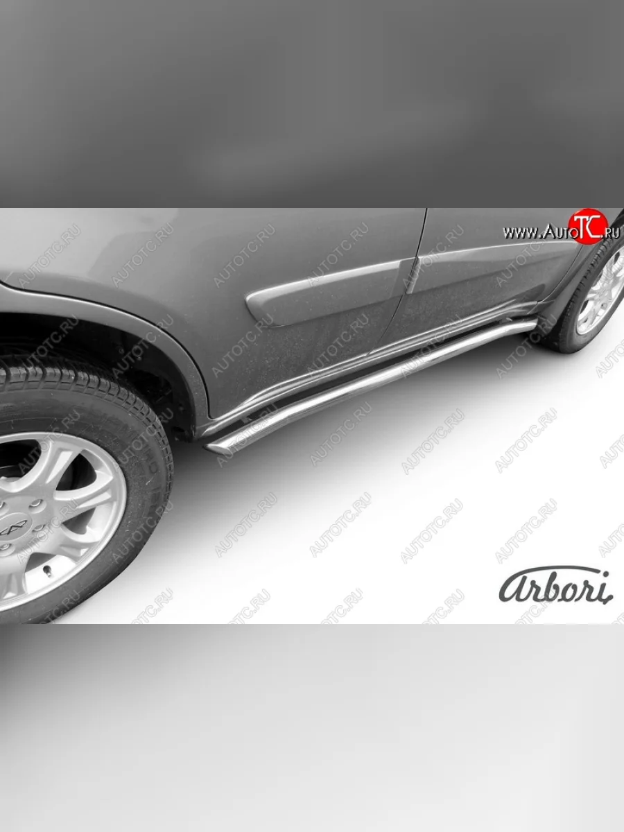 Защита штатных порогов Arbori (легированная сталь, с гибами, d76 mm). Chery Tiggo T11 рестайлинг (2013-2016)  в Керчи Республика Крым