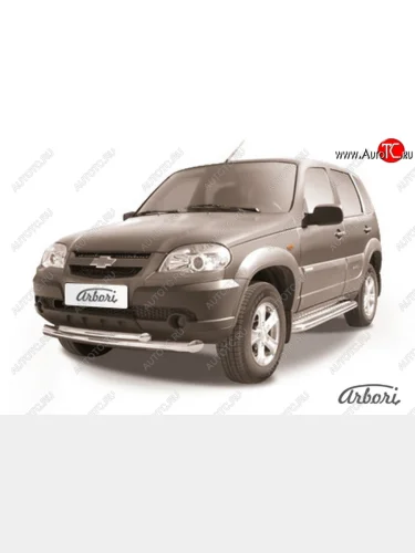Защита переднего бампера Arbori (нержавейка, 2 трубы d76 и 57 mm) Chevrolet Niva  2123 (2009-2020), Лада ВАЗ 2123 (Нива Шевроле) (2009-2021)