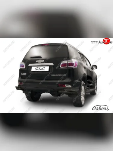 Защита заднего бампера Arbori (уголки, черная, 2 трубы d76 и 42 mm). Chevrolet Trailblazer GM800 дорестайлинг (2012-2016)