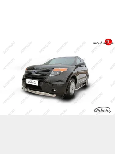 Защита переднего бампера Arbori (нержавейка, 2 трубы d76 и 57 mm) Ford Explorer  U502 (2010-2016) дорестайлинг