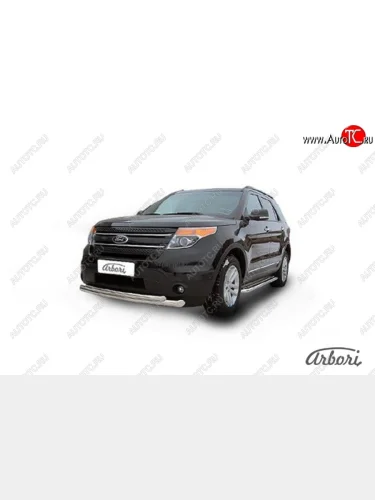 Защита переднего бампера Arbori (нержавейка, 2 трубы d57 и 57 mm) Ford Explorer  U502 (2010-2016) дорестайлинг