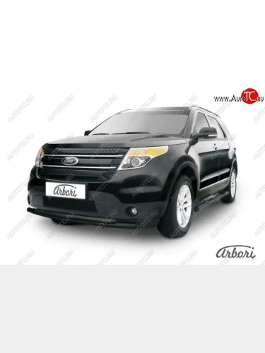 Защита переднего бампера Arbori (черная, 2 трубы d57 и 57 mm) Ford Explorer  U502 (2010-2016) дорестайлинг