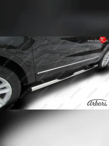 Защита штатных порогов Arbori (с проступью, нержавейка, d76 mm). Ford Explorer U502 дорестайлинг (2010-2016)