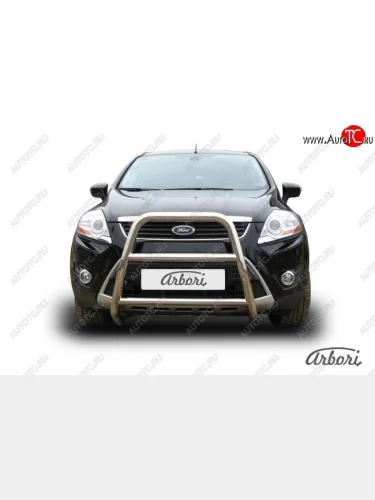 Защита переднего бампера Arbori (высокая с 2 перемычками, нержавейка, d57 mm) Ford Kuga  1 (2008-2013)