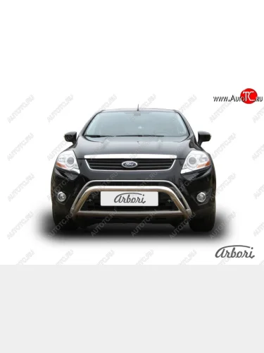 Защита переднего бампера Arbori (низкая с 1 перемычкой, нержавейка, d57 mm) Ford Kuga  1 (2008-2013)