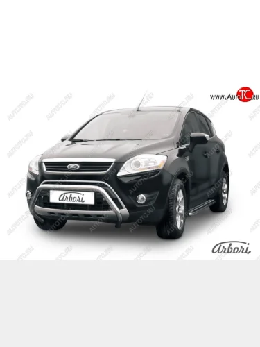Защита переднего бампера Arbori (низкая, нержавейка, d57 mm) Ford Kuga  1 (2008-2013)