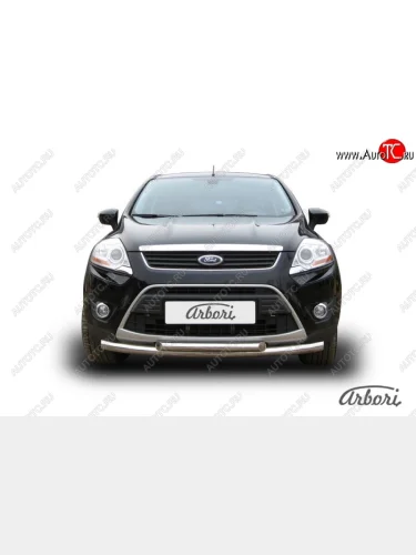 Защита переднего бампера Arbori (нержавейка, 2 трубы d57 и 57 mm) Ford Kuga  1 (2008-2013)