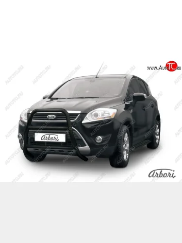 Защита переднего бампера Arbori (высокая с 2 перемычками, черная, d57 mm) Ford Kuga  1 (2008-2013)