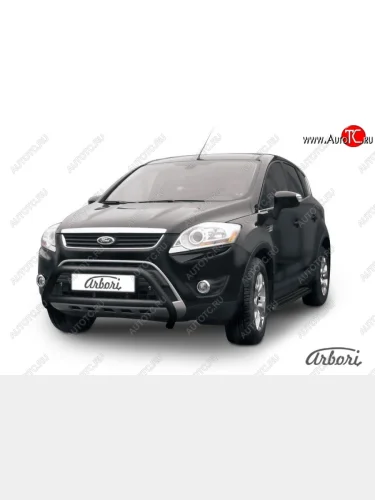 Защита переднего бампера Arbori (низкая с 1 перемычкой, черная, d57 mm) Ford Kuga  1 (2008-2013)