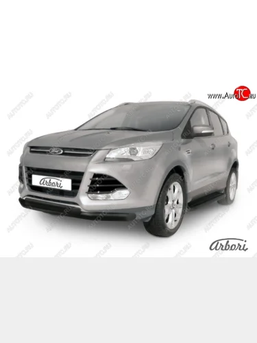Защита переднего бампера Arbori (черная, 2 трубы d76 и 57 mm) Ford Kuga  2 (2013-2016) дорестайлинг