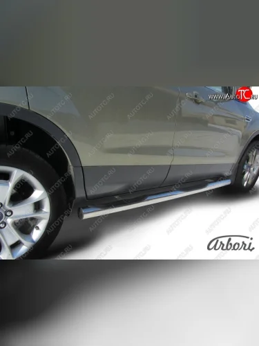 Защита штатных порогов Arbori (с проступью, черная, d76 mm). Ford Kuga 2 дорестайлинг (2013-2016)