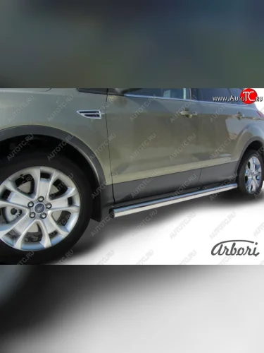Защита штатных порогов Arbori (нержавейка, d76 mm). Ford Kuga 2 дорестайлинг (2013-2016)