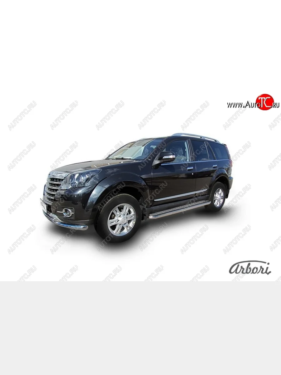 Защита штатных порогов с листом Arbori (нержавейка, алюминий, d57) Great Wall Hover H3  рестайлинг (2014-2016)  в Керчи Республика Крым