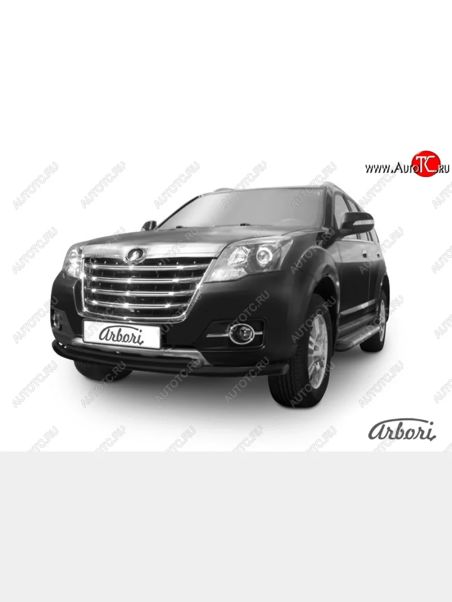 Защита переднего бампера Arbori (черная, 2 трубы d57 и 42 mm) Great Wall Hover H3  рестайлинг (2014-2016)  в Керчи Республика Крым