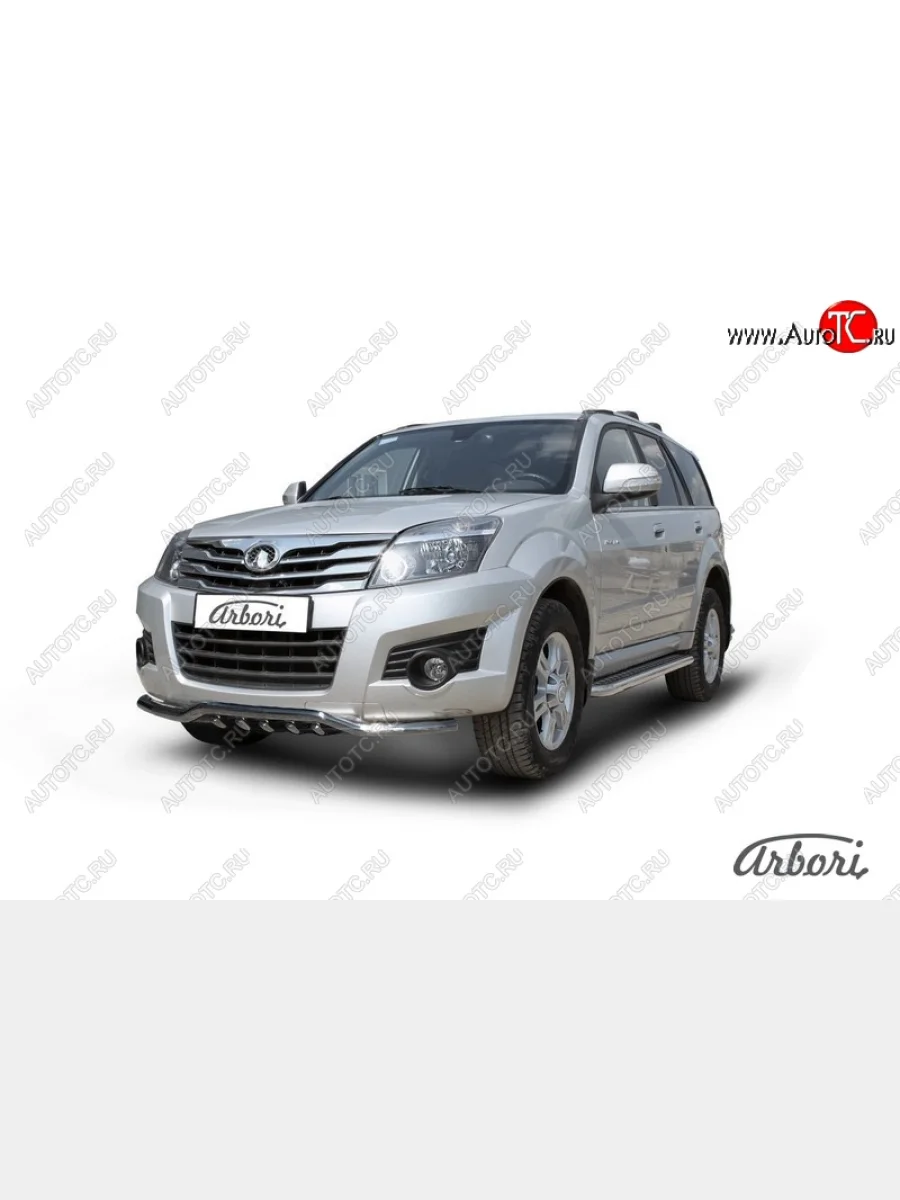 Защита переднего бампера Arbori (волна, с защитой картера, нержавейка, 1 труба d57 mm) Great Wall Hover H3  дорестайлинг (2010-2014)  с доставкой в г. Керчь