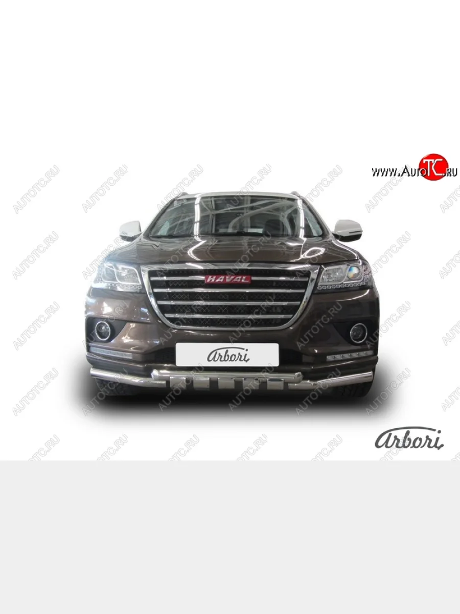 Защита переднего бампера Arbori (с декоративными элементами, нержавейка, 2 трубы d57 и 57 mm) Haval H2 (2014-2021)  с доставкой в г. Пермь
