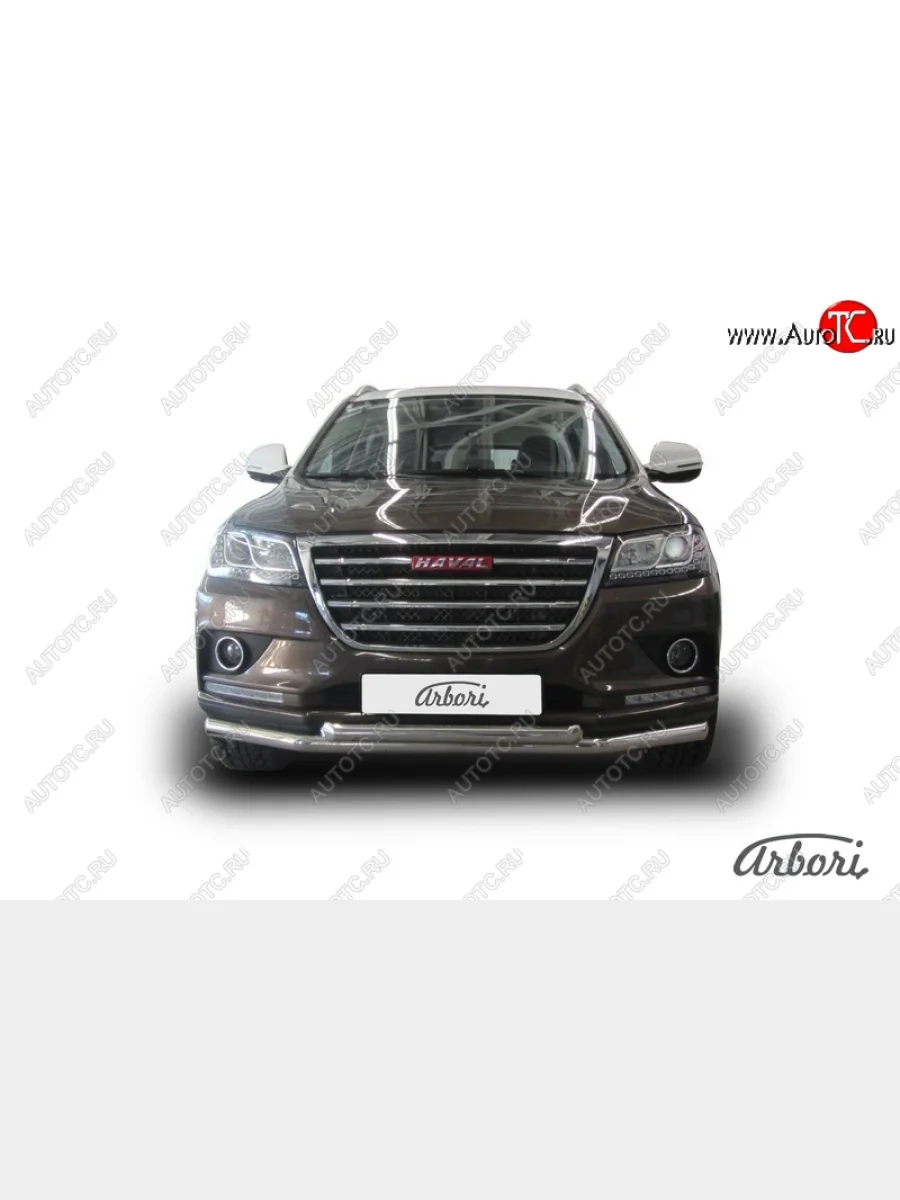 Защита переднего бампера Arbori (нержавейка, 2 трубы d57 и 57 mm) Haval H2 (2014-2021)  с доставкой в г. Пермь
