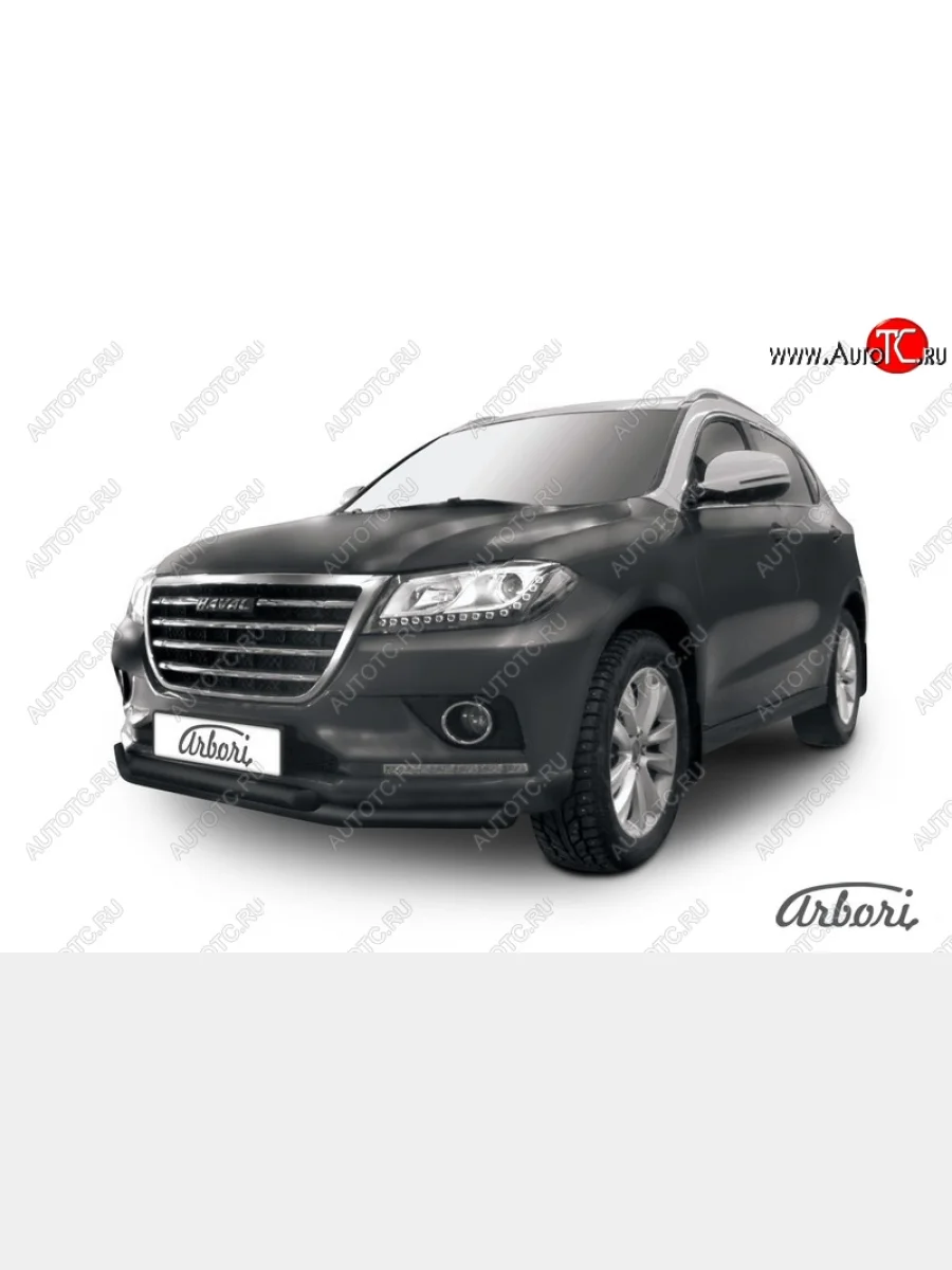 Защита переднего бампера Arbori (черная, 2 трубы d57 и 57 mm) Haval H2 (2014-2021)  с доставкой в г. Пермь