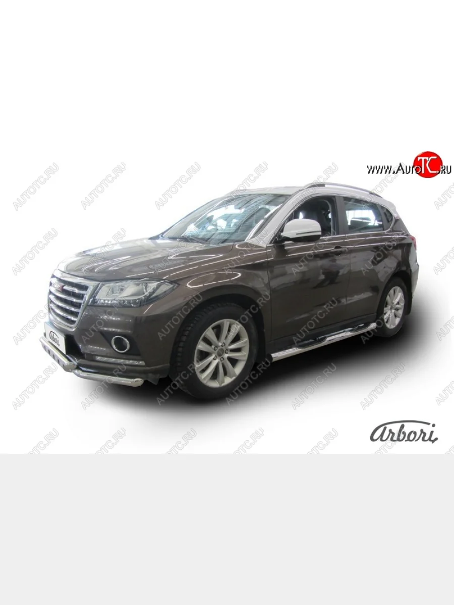 Защита штатных порогов Arbori (с проступью, черная, d76 mm). Haval H2 (2014-2021)  в Перми Пермском крае