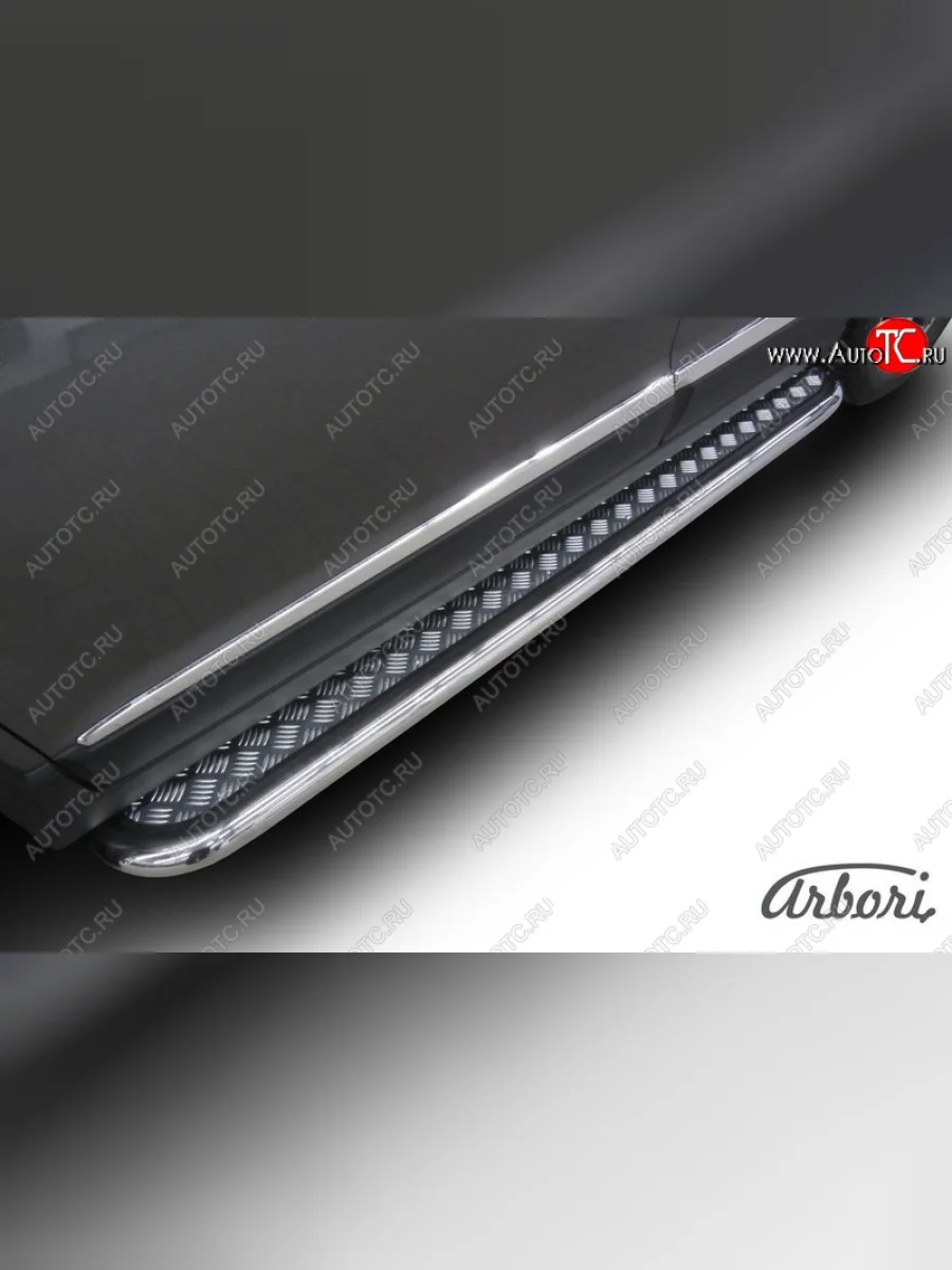 Защита штатных порогов с листом Arbori (нержавейка, алюминий, d57) Haval H6 дорестайлинг (2016-2019)  с доставкой в г. Керчь