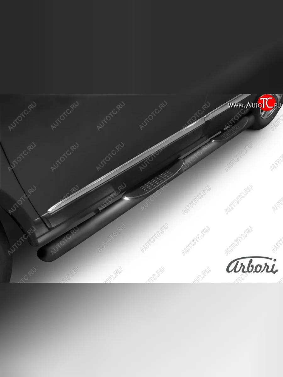 Защита штатных порогов Arbori (с проступью и скосами, черная, d76 mm). Haval H6 дорестайлинг (2016-2019)  в Перми Пермском крае