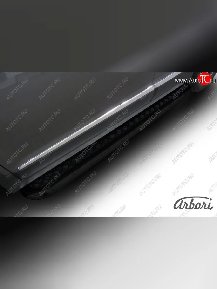 Защита штатных порогов с листом Arbori (черная, алюминий, d57) Haval H6 дорестайлинг (2016-2019)  в Керчи Республика Крым