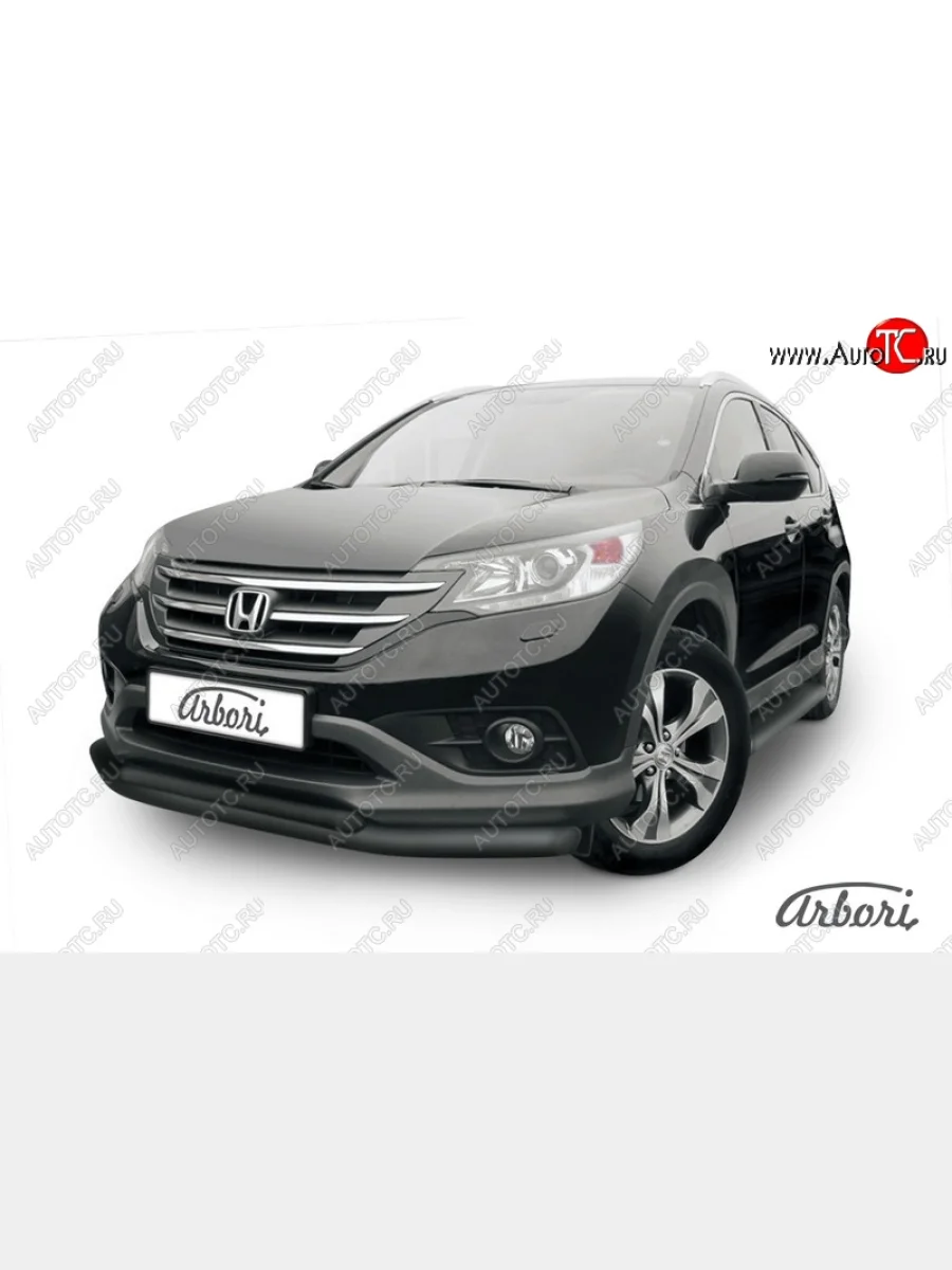 Защита переднего бампера Arbori (черная, 2 трубы d76 и 57 mm) Honda CR-V RM1,RM3,RM4 дорестайлинг (2012-2015)  в Самаре Самарской области