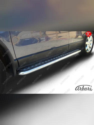 Защита штатных порогов с листом Arbori (нержавейка, алюминий, d57) Honda CR-V  RE1,RE2,RE3,RE4,RE5,RE7 (2009-2012) рестайлинг