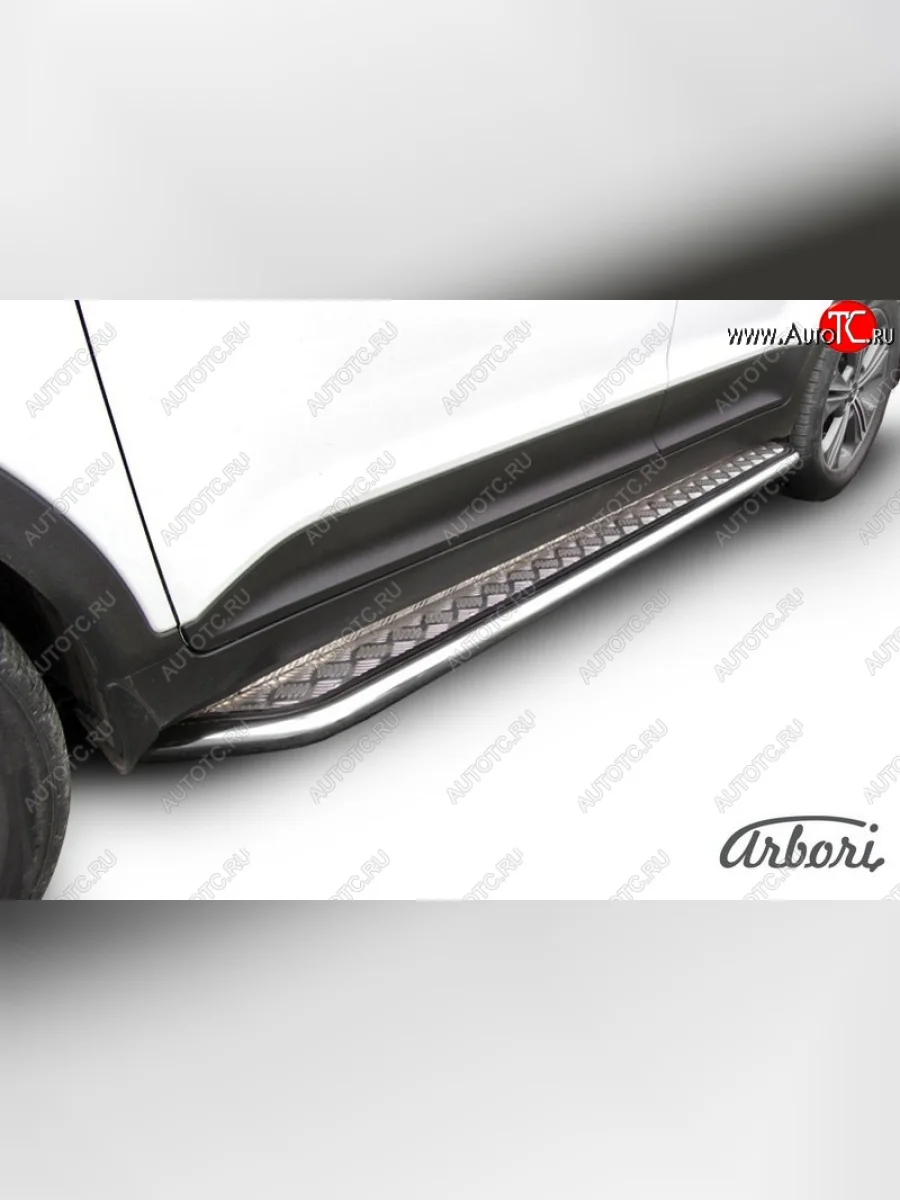 Защита штатных порогов с листом Arbori (труба - нержавейка d42, лист - алюминий) Hyundai Creta GS дорестайлинг (2015-2019)  с доставкой в г. Керчь
